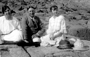 Miss Arthur (right) with Mr Bruton on the beach
